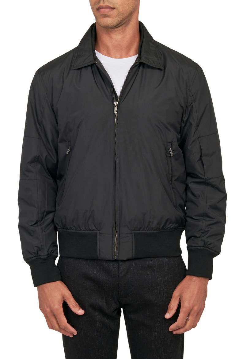 Solid Water Repellent Bomber Jacket, Main, color, BLACK