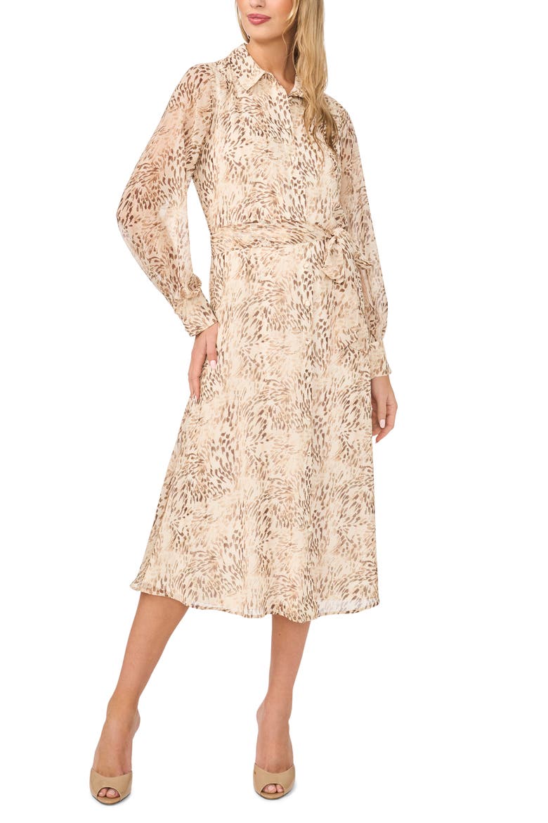 Long Sleeve Chiffon Midi Shirtdress, Main, color, AFTERGLOW