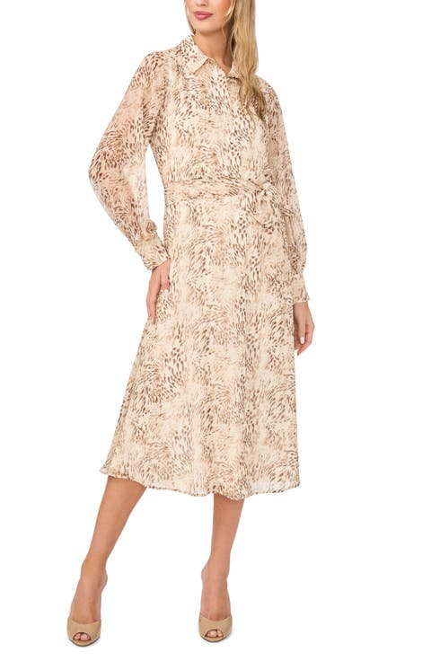Long Sleeve Chiffon Midi Shirtdress
