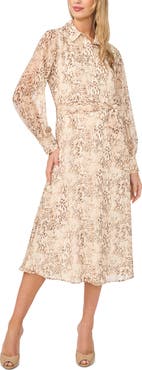 Halogen® Long Sleeve Chiffon Midi Shirtdress