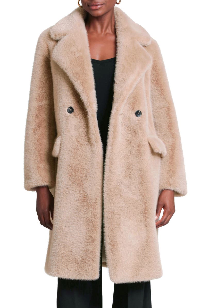 Avec Les Filles Relaxed Fit Longline Double Breasted Faux Mink Coat, Main, color,
