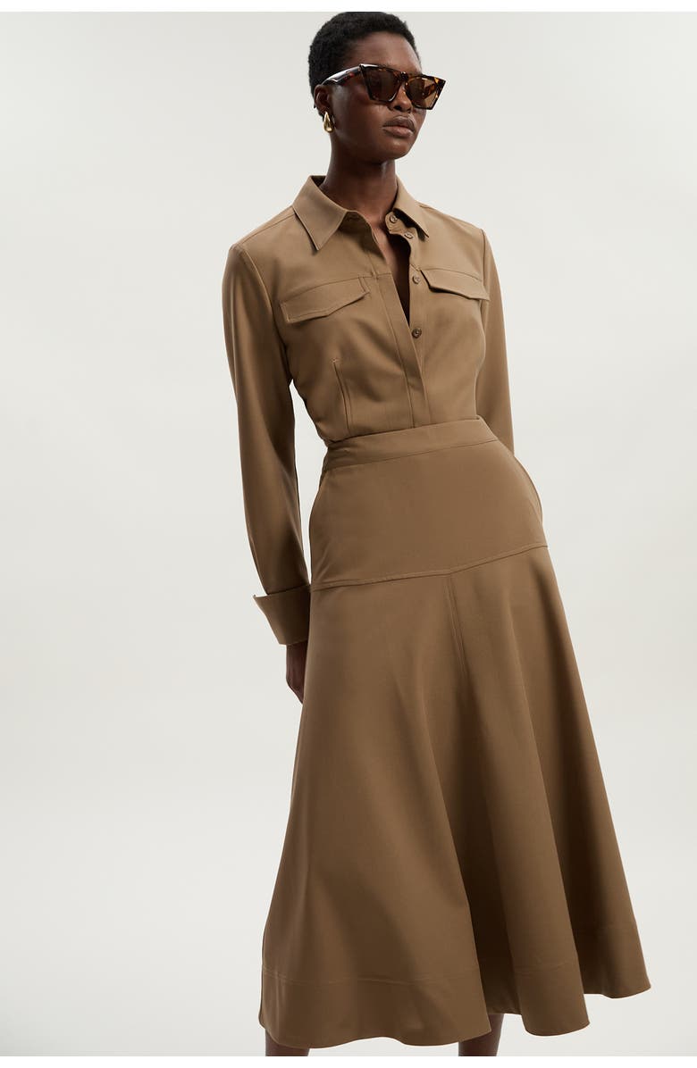 Karen Millen Viscose Blend Tailored Full Skirt, Alternate, color, Camel