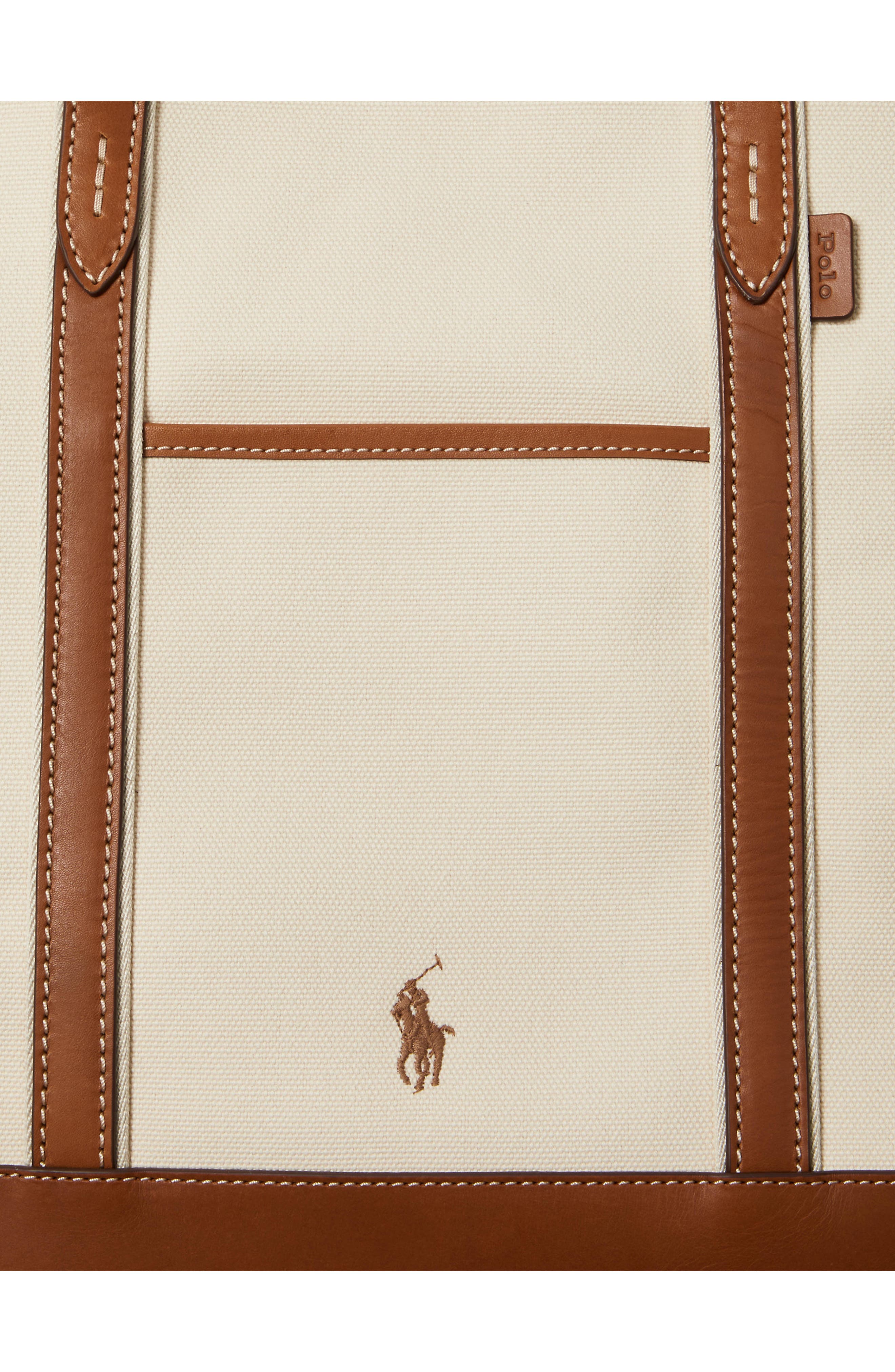 Polo Ralph Lauren Medium Canvas & Leather Tote, Alternate, color, Ecru/ Cuoio