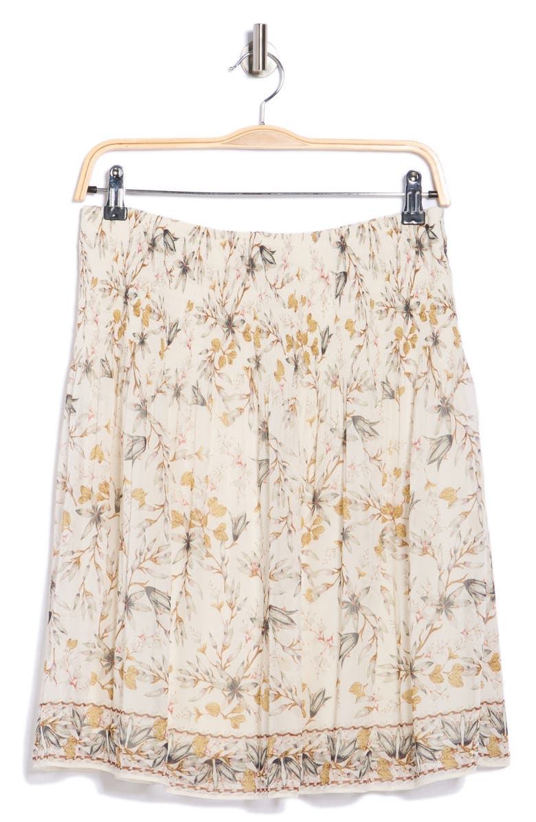 MAX STUDIO Floral Pleated Pull-On Skirt, Alternate, color, Ecru/ Slate Pressed Lily