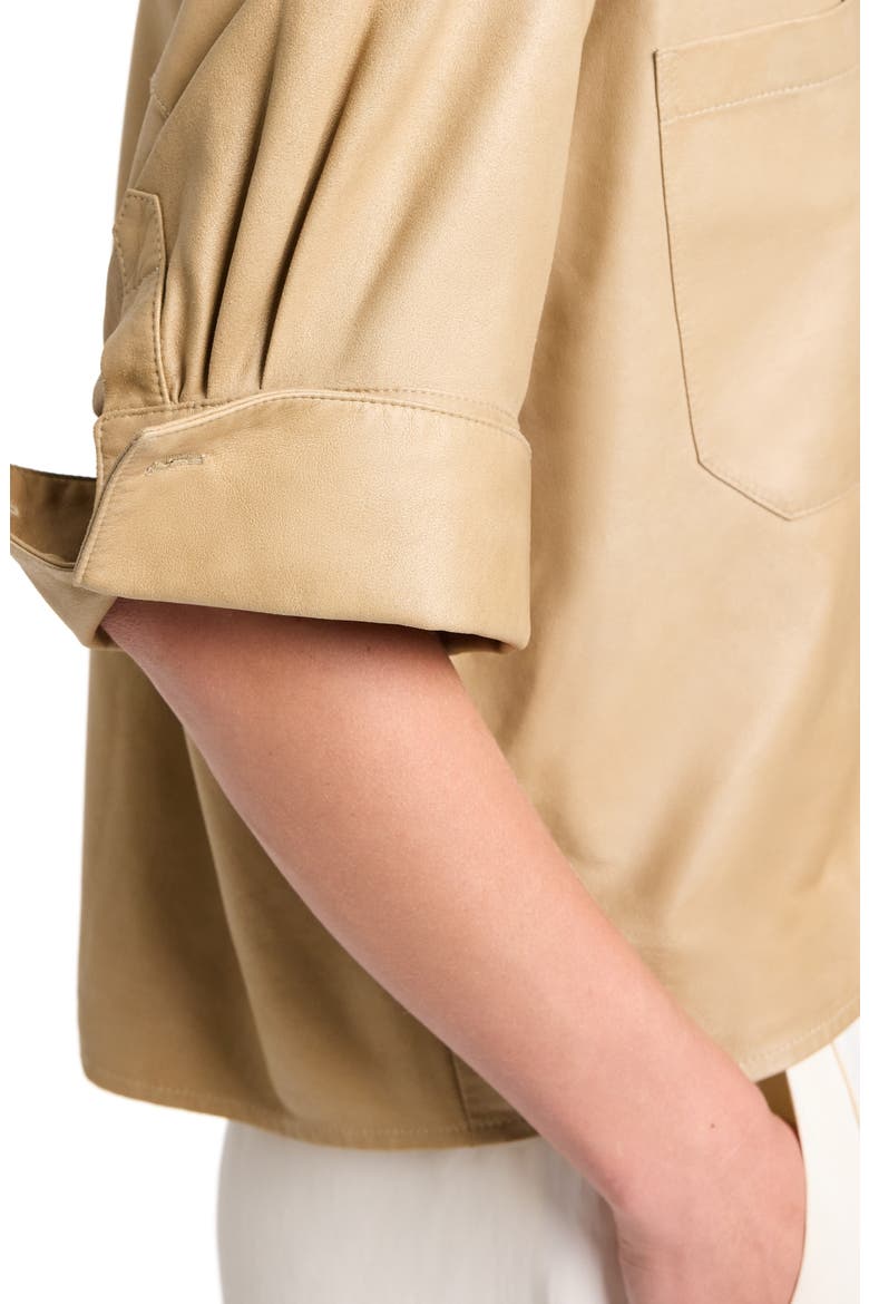 My Newest Mistake Leather Button-Up Shirt, Alternate, color, BRITISH KHAKI