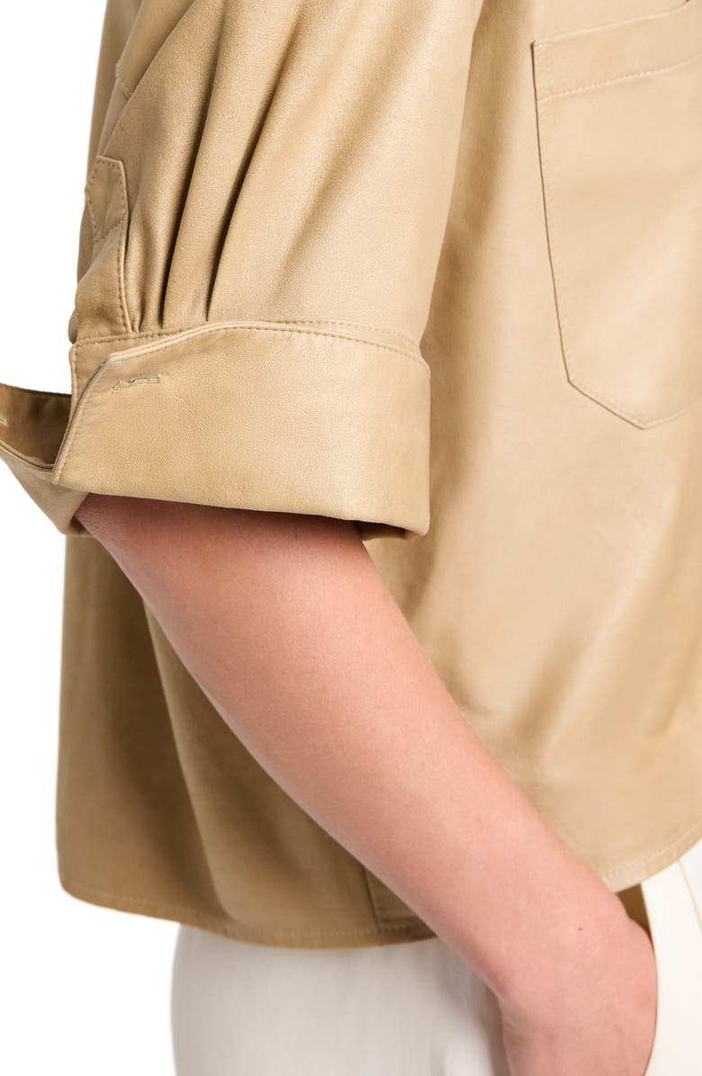 TWP My Newest Mistake Leather Button-Up Shirt, Alternate, color, British Khaki