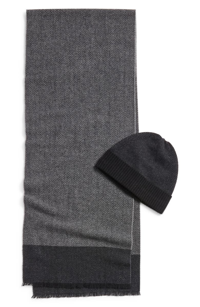 Nordstrom Wool & Cashmere Beanie & Scarf Set, Main, color, Black