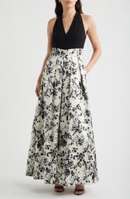 Julia Jordan Print Pleated Sleeveless Gown