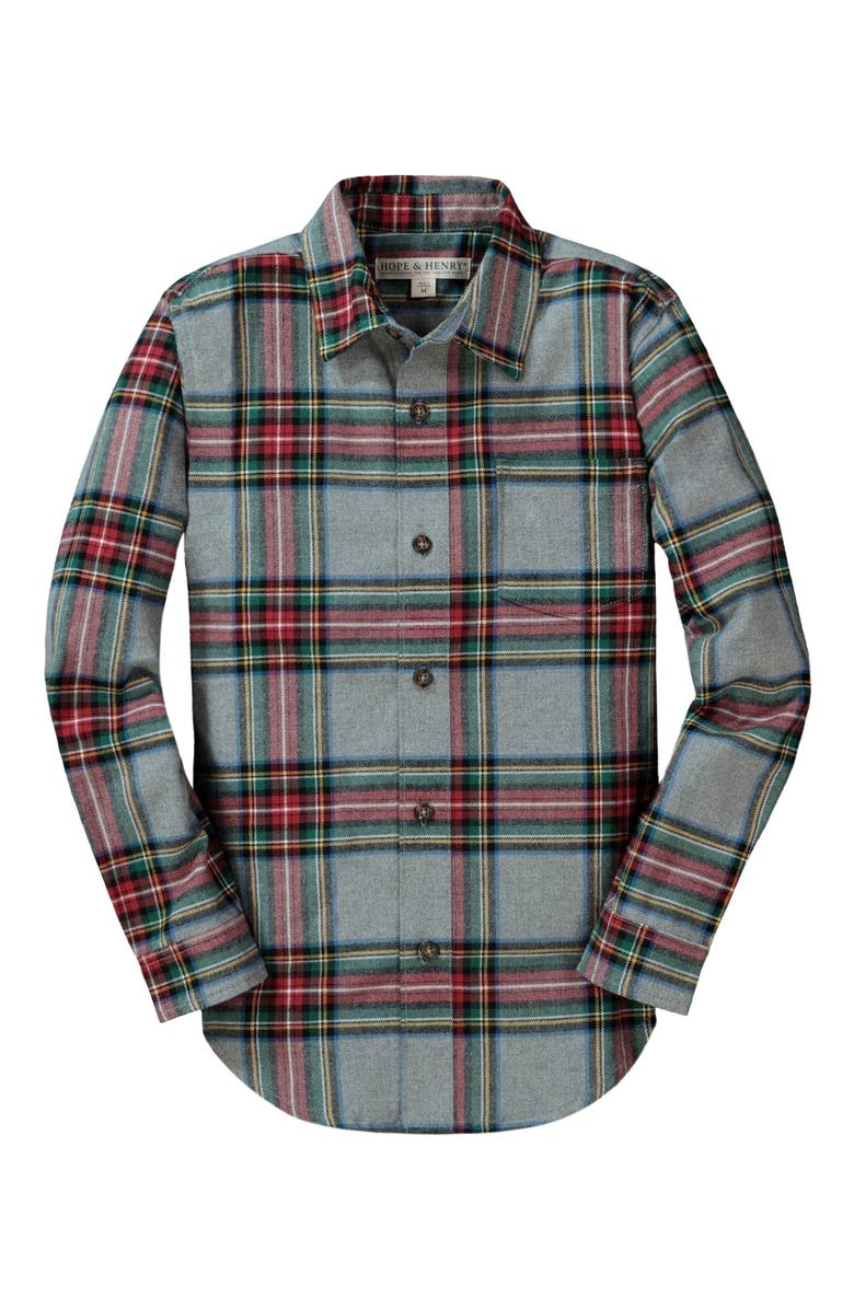 Hope & Henry Baby Boys' Organic Flannel Shirt, Infant, Main, color, Gray Holiday Tartan