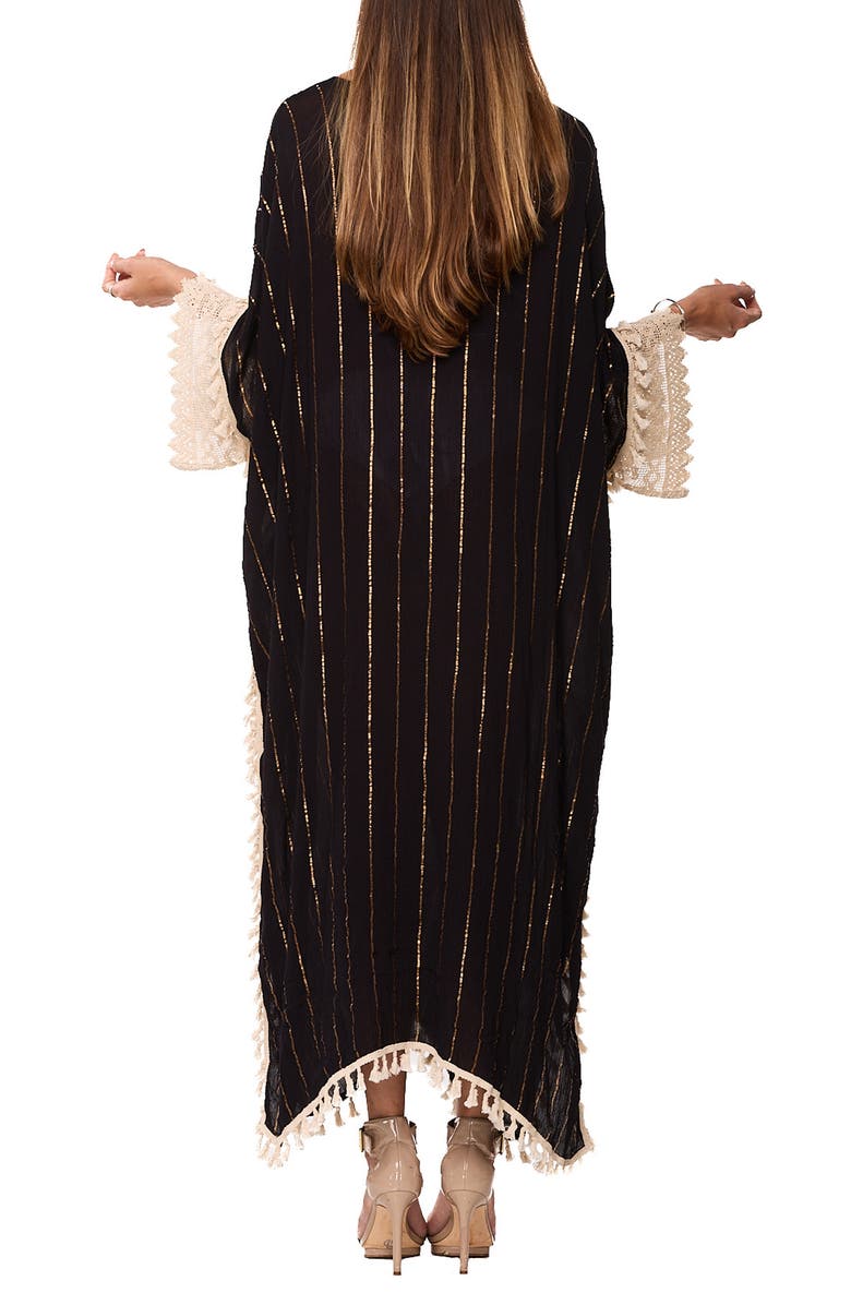 RANEES Tassel Embroidered Caftan, Alternate, color, Black