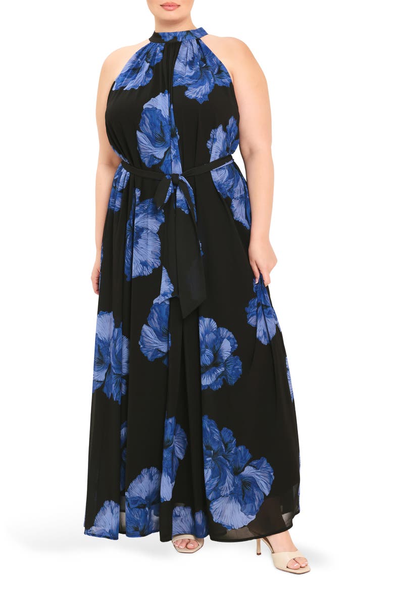Floral Halter Maxi Dress, Main, color, BLACK / BLUE