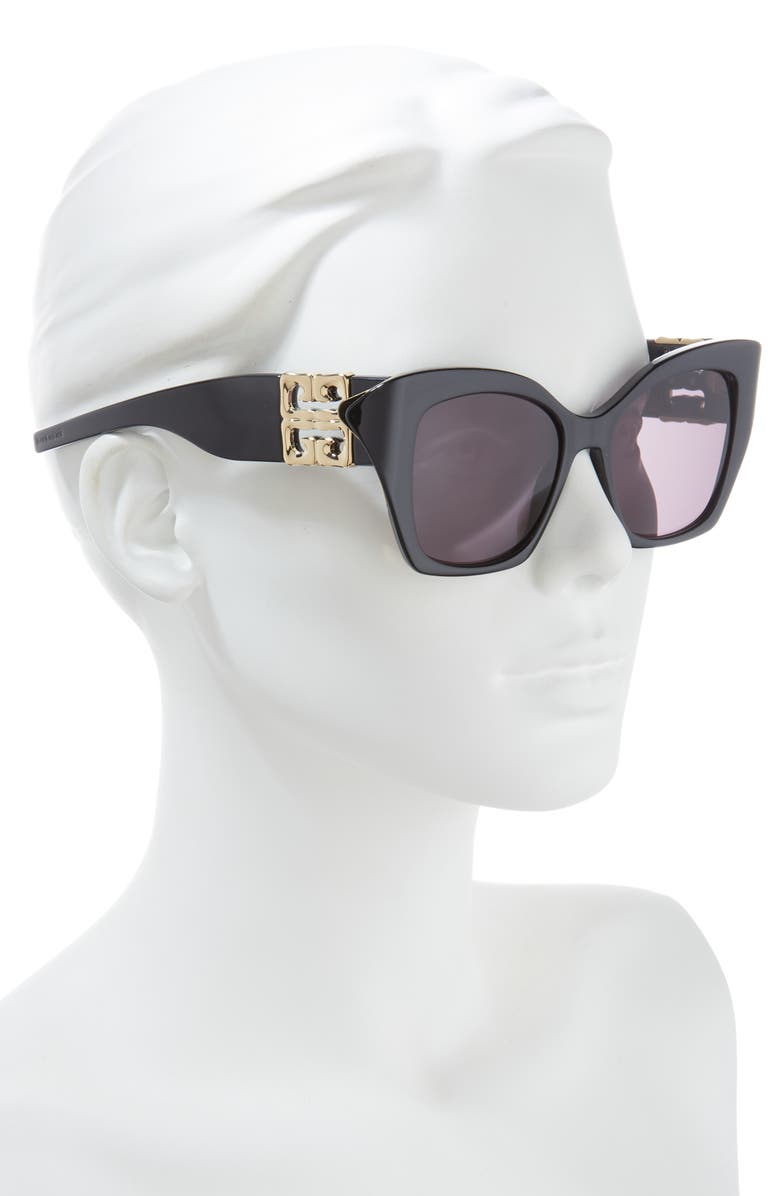 Givenchy 4G Liquid 54mm Square Cat Eye Sunglasses, Alternate, color, Shiny Black / Smoke