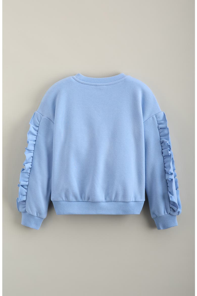 Kids' Ruffled Graphic Sweatshirt, Alternate, color, BLUE POETRY DAISY LOVE GRAPHIC