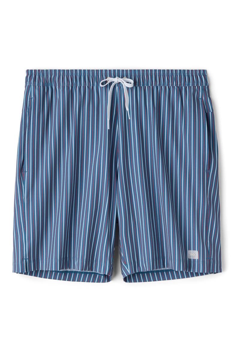 R & R Striped Swim Trunks, Alternate, color, ASH BLUE/WHITE/CABANA RED