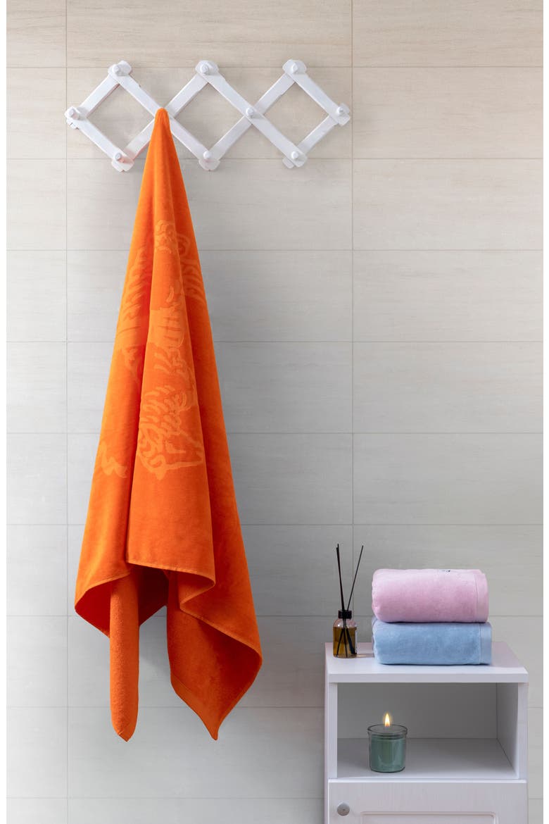 Jacquard Logo Cotton Beach Towel, Alternate, color, ORANGE