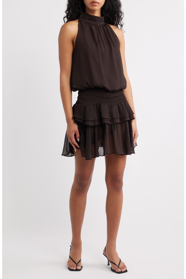 Leah Mock Neck Ruffle Dress, Main, color, COCOA