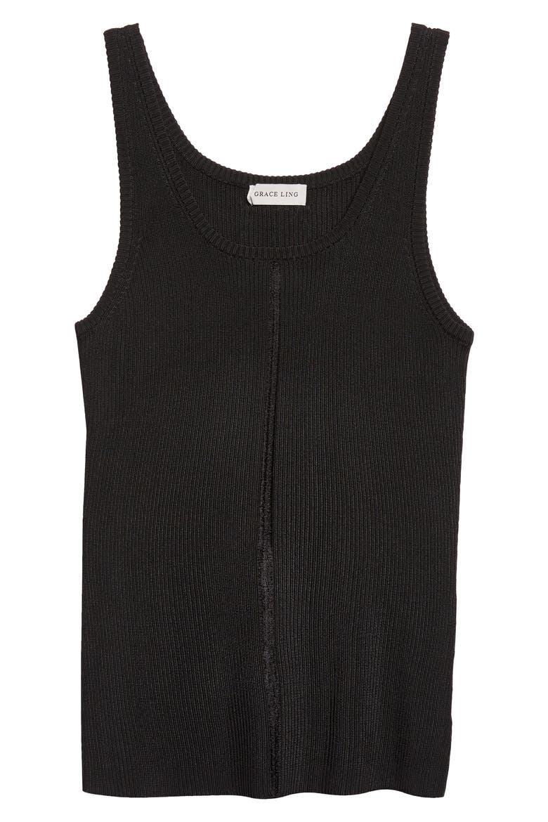 Logo Tag Rib Column Tank, Alternate, color, BLACK