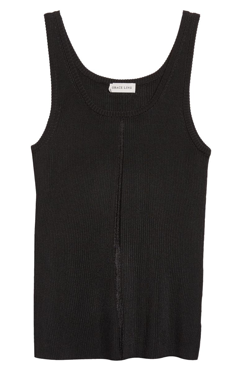 GRACE LING Logo Tag Rib Column Tank, Alternate, color, Black