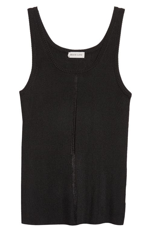 Grace Ling Logo Tag Rib Column Tank In Black