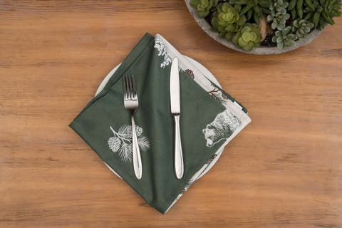 Fernwood Forest Green & White 100% Cotton Single Cloth Napkin