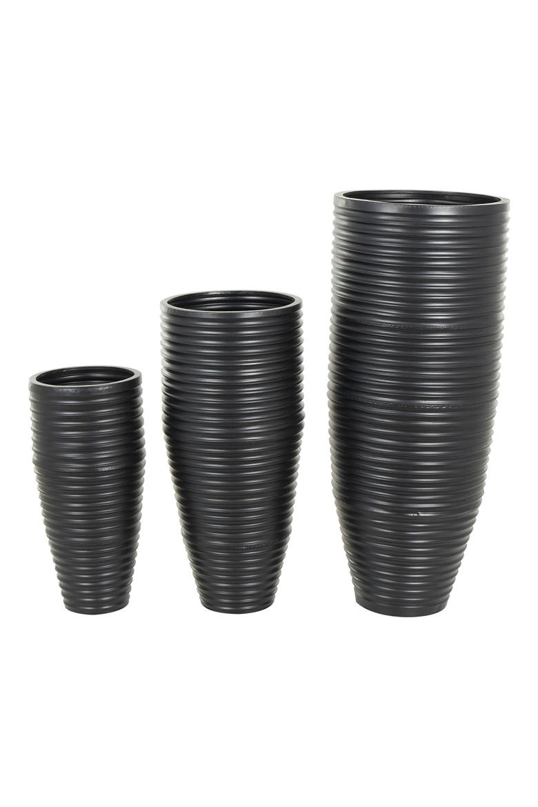 Set Of 3 Metal Vases, Main, color, BLACK
