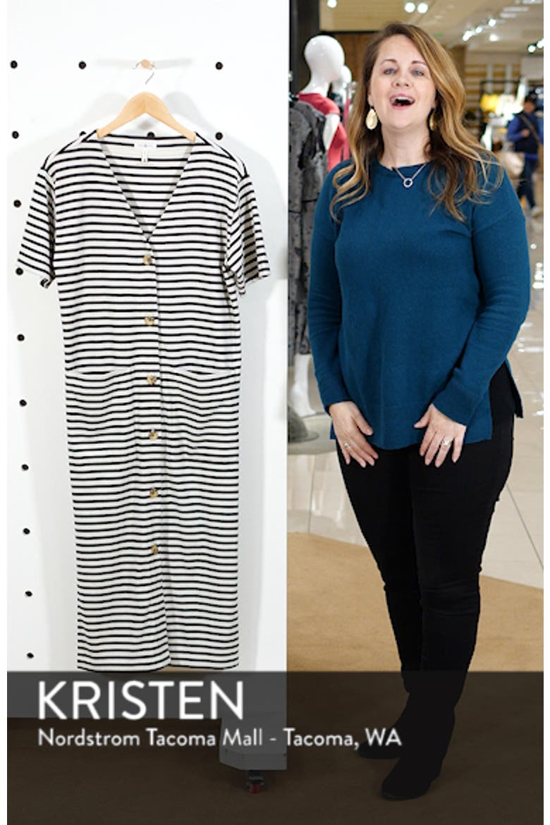 Joy Stripe Button-Up Cotton Midi Dress video