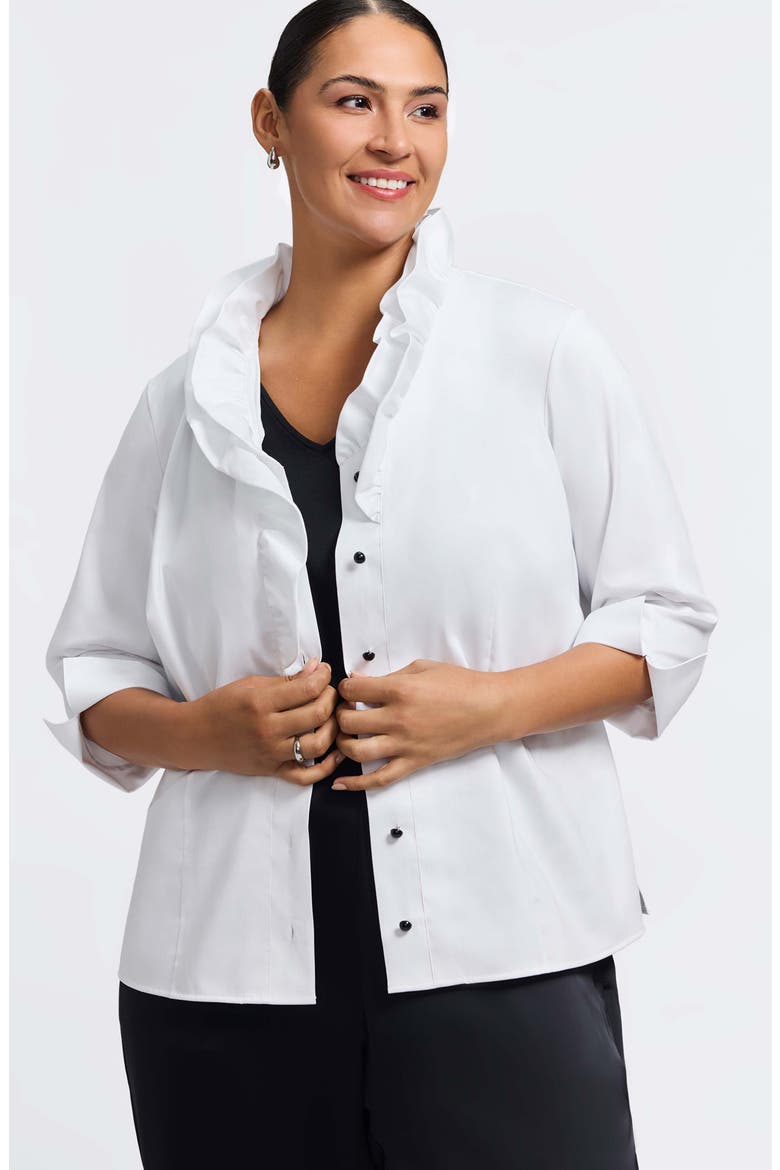 Edith Ruffle Button-Up Shirt, Alternate, color, WHITE