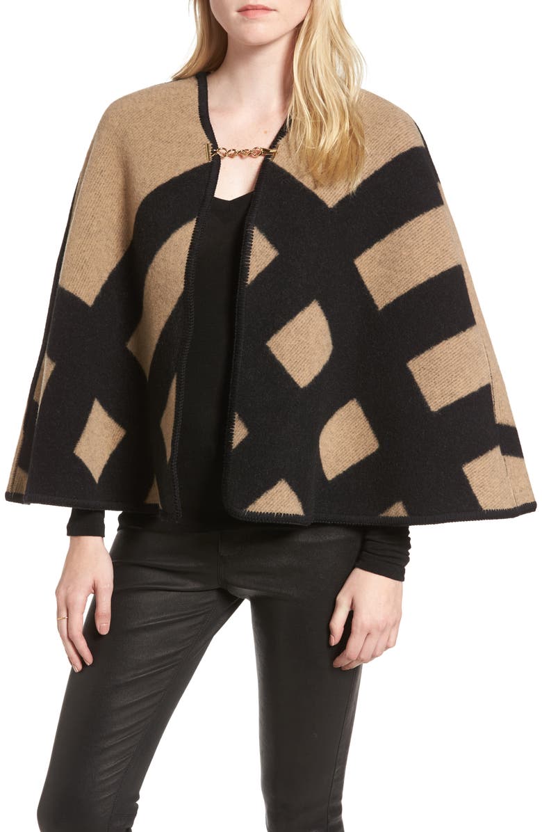 Burberry Blanket Check Wool & Cashmere Poncho, Main, color, 