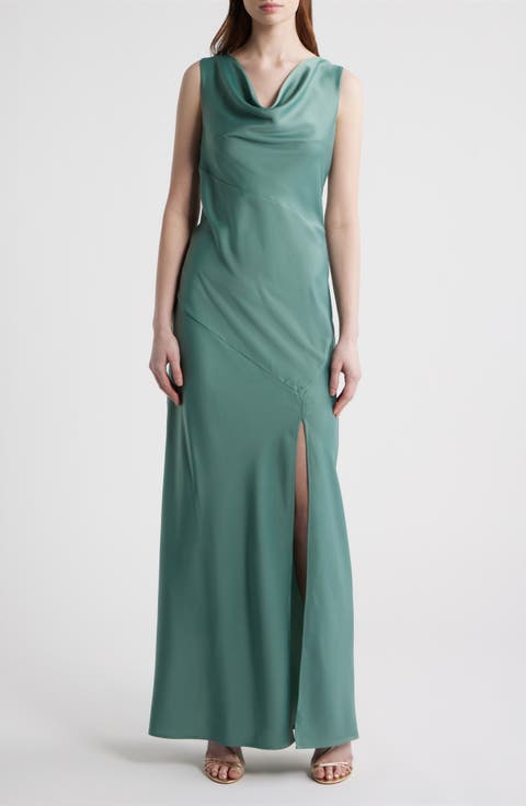 Lea Cowl Neck Satin Gown