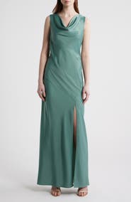 WAYF Lea Cowl Neck Satin Gown