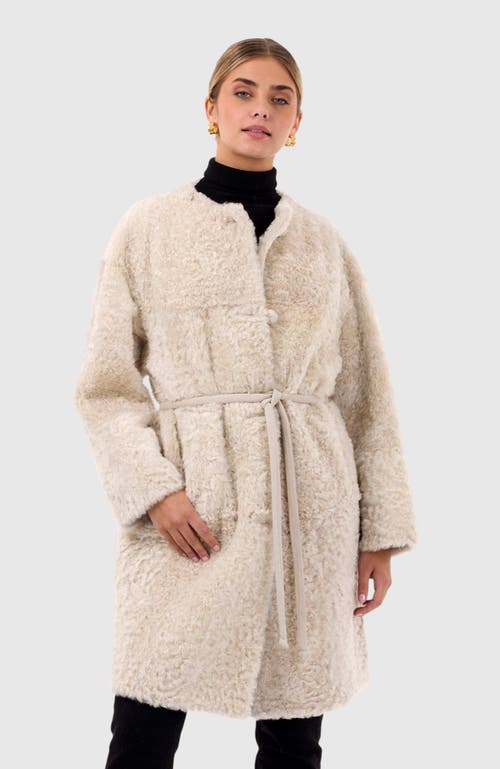 Gorski Reversible Collarless Shearling Short Coat In Brown