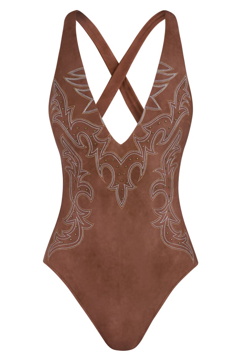 Lexie Bolero One-Piece Swimsuit, Alternate, color, BRONZE