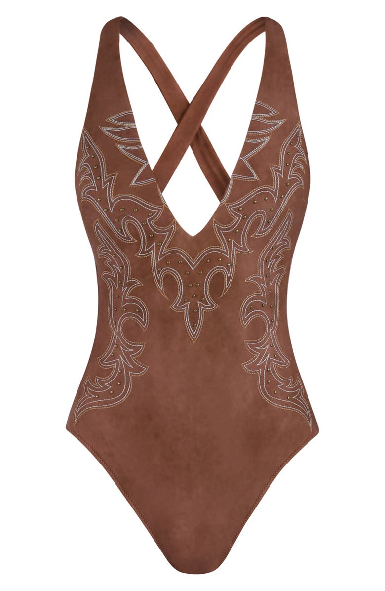 L'AGENCE Lexie Bolero One-Piece Swimsuit, Alternate, color, Bronze