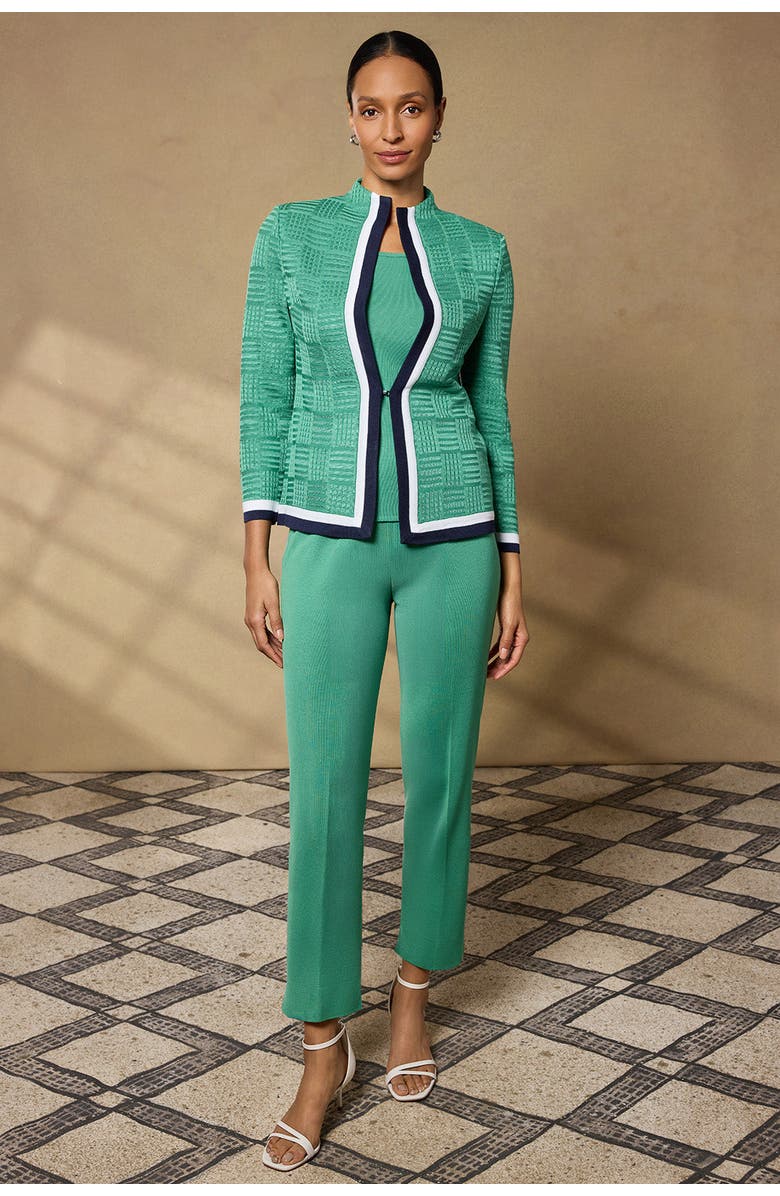 Ming Wang Heritage Contrast Trim Knit Jacket, Alternate, color, Kelly Green/Indigo/Ivory