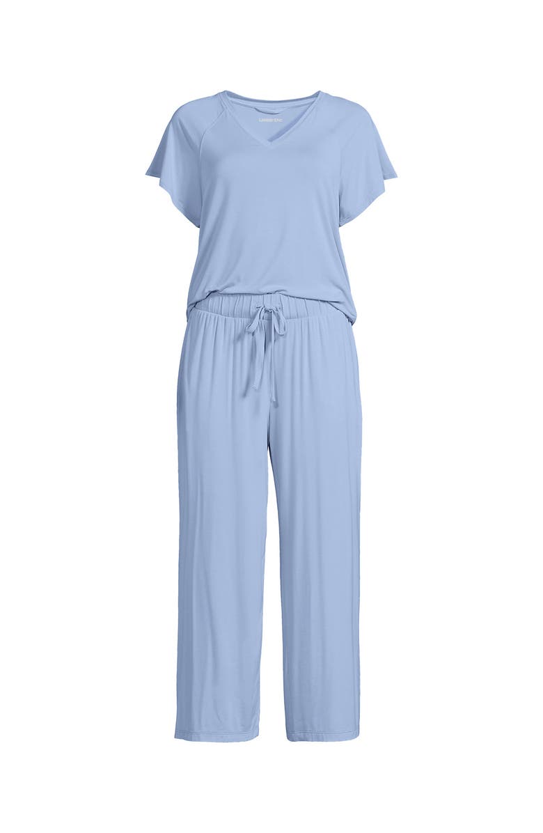 Lands' End Cooling Pajama Set - Short Sleeve Top and Crop Pants, Alternate, color, Misty Blue