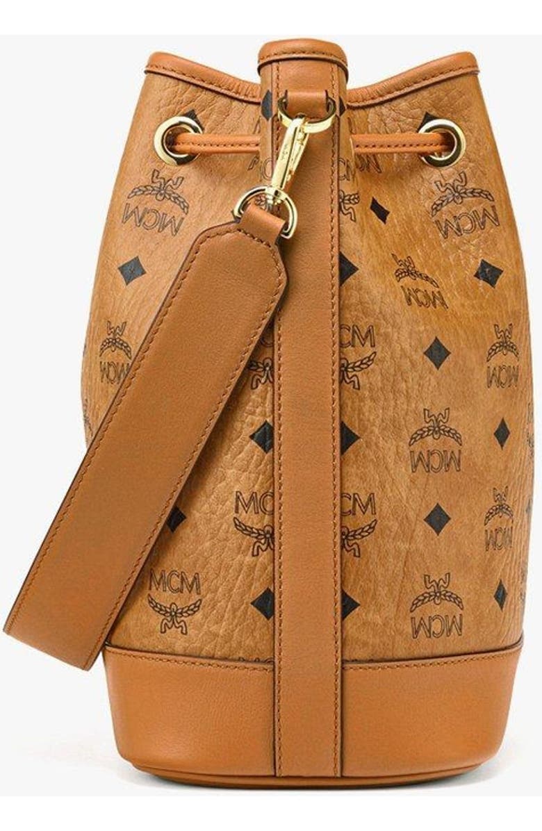 MCM Dessau Drawstring Bag in Visetos, Alternate, color, Cognac