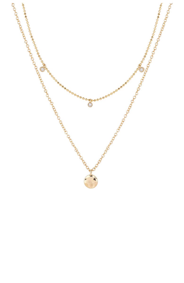 LA ROCKS CZ Chain & Hammered Disc Pendant Necklace Set, Main, color, 
