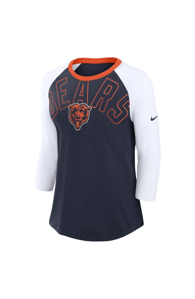Nike Women's Nike Navy/White Chicago Bears Knockout Arch Raglan Tri-Blend 3/4-Sleeve T-Shirt, Alternate, color, 