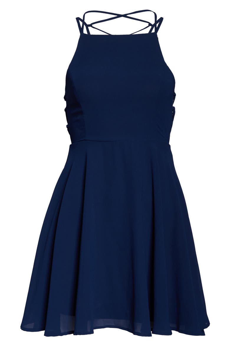 Good Deeds Lace-Up Skater Minidress, Alternate, color, NAVY BLUE