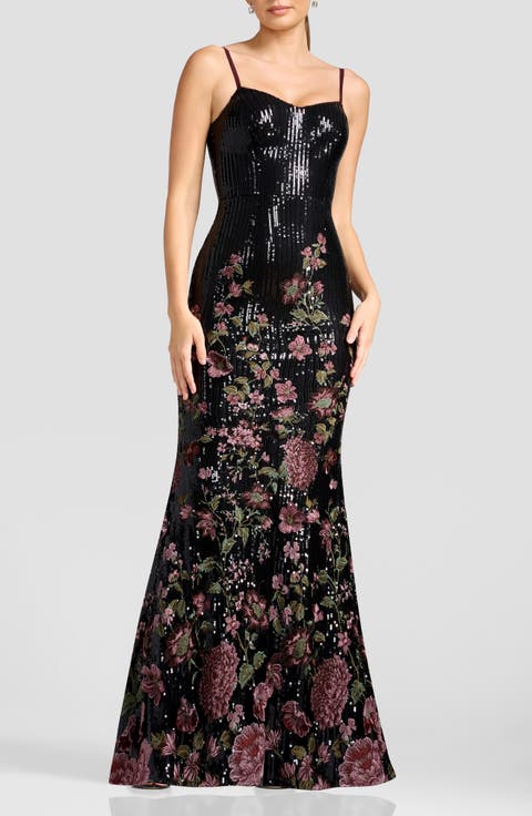 Giovanna Floral Embroidery Sequin Mermaid Gown