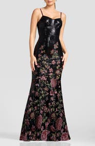 Dress the Population Giovanna Floral Embroidery Sequin Mermaid Gown