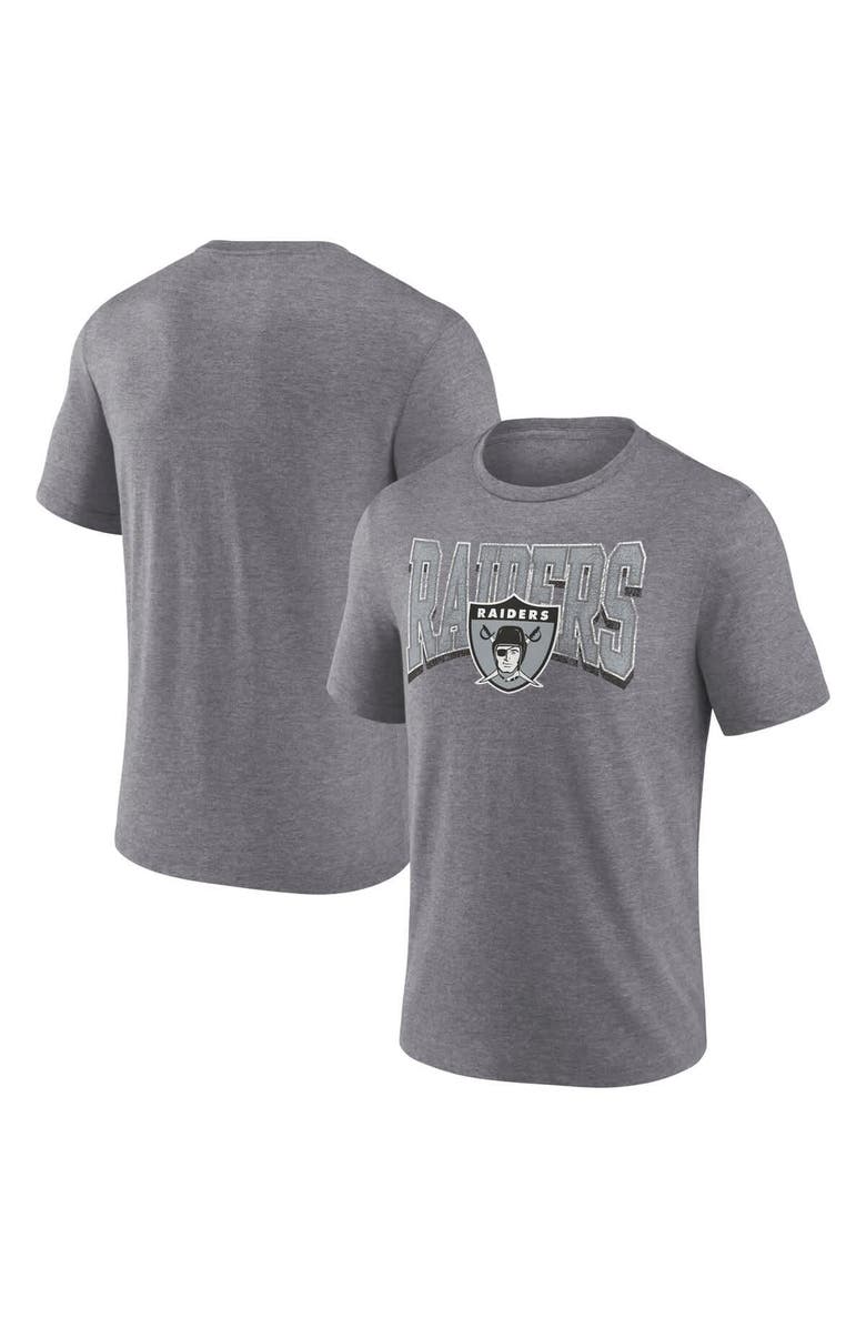 FANATICS Men's Fanatics Heather Gray Las Vegas Raiders Warped Block Tri-Blend T-Shirt, Main, color, Heather Gray