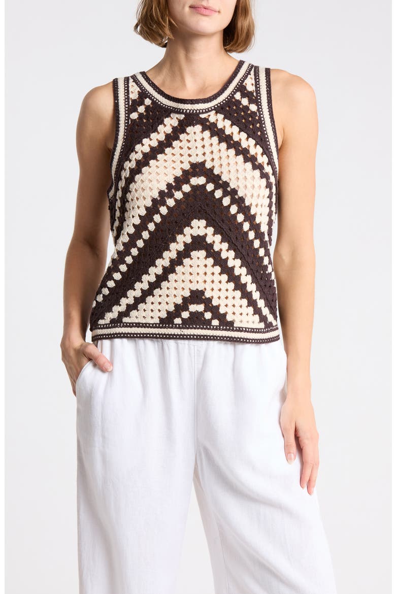 Chevron Crochet Sweater, Main, color, CHOCOLATE/ CREAM