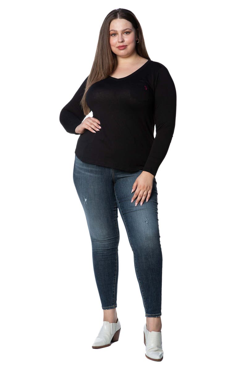 SLINK Jeans V-Neck Long Sleeve Pocket T-Shirt, Alternate, color, Black