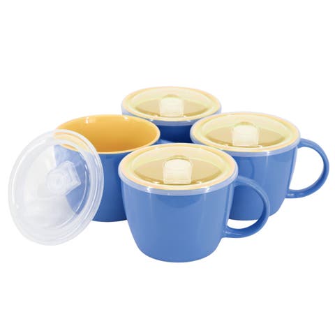 On The Go 4 Piece 25 Ounce Stoneware Soup Cup Set with Lid
