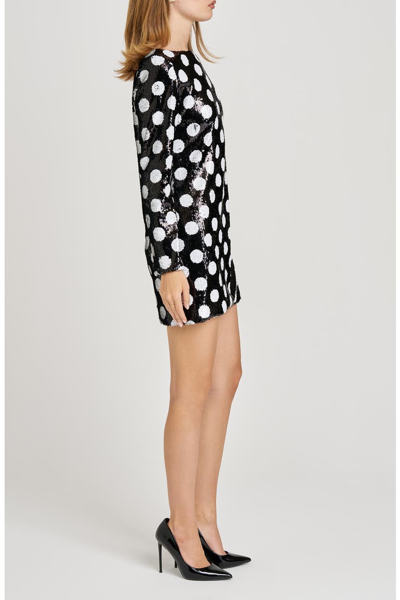 Betty Polka Dot Long Sleeve Sequin Minidress, Alternate, color, BLACK POLKA DOT