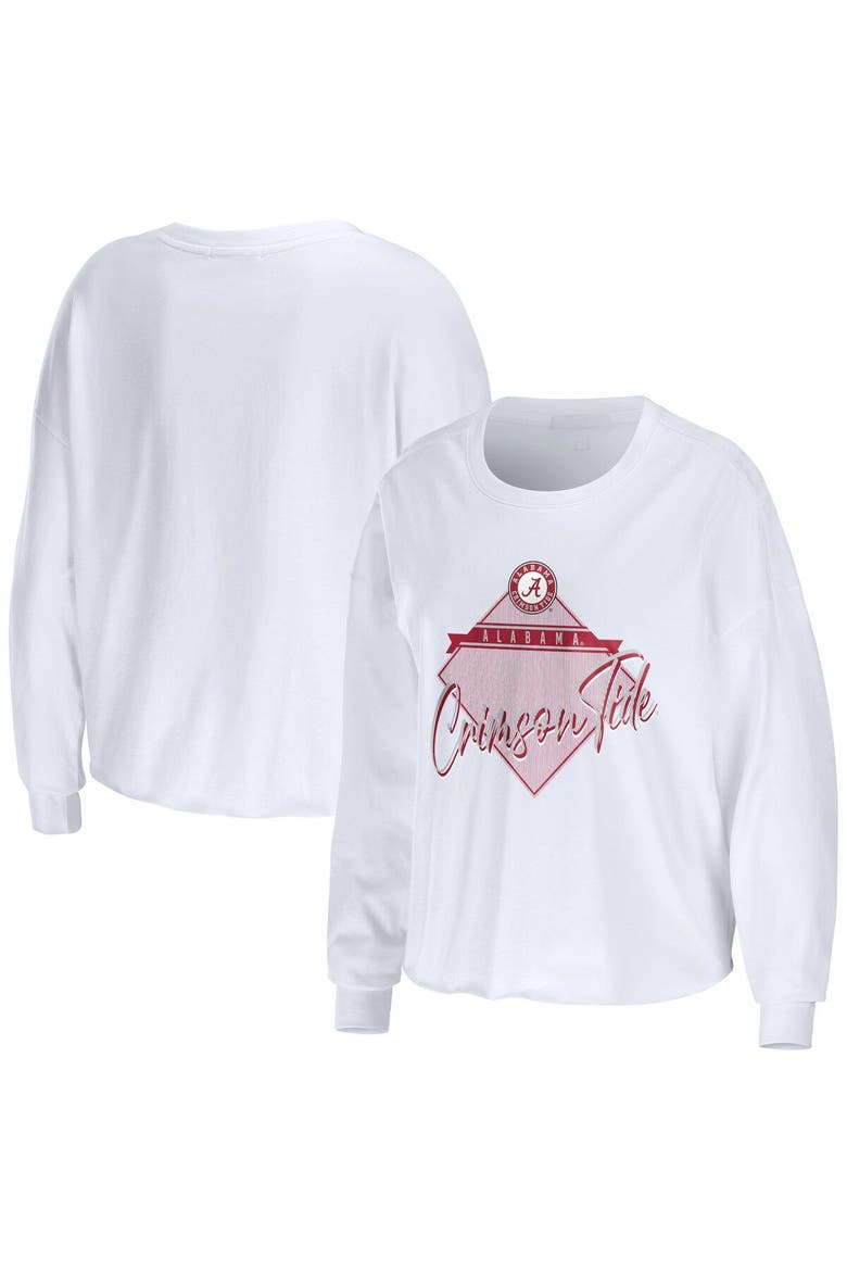 Women's WEAR by Erin Andrews White Alabama Crimson Tide Diamond Long Sleeve Cropped T-Shirt, Main, color, White