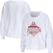 WEAR by Erin Andrews Women's WEAR by Erin Andrews White Alabama Crimson Tide Diamond Long Sleeve Cropped T-Shirt