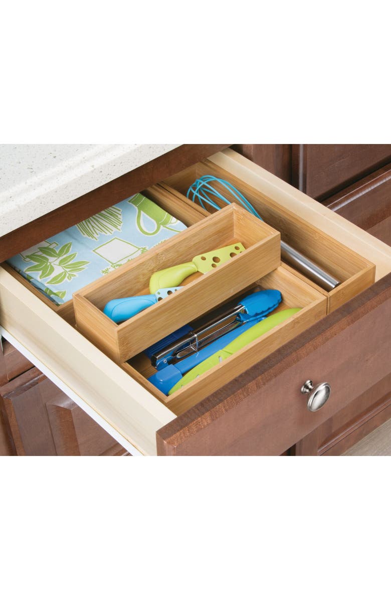 mDesign Wooden Wood Office Drawer Organizer Box Tray - 4 Pack, Alternate, color, Natural