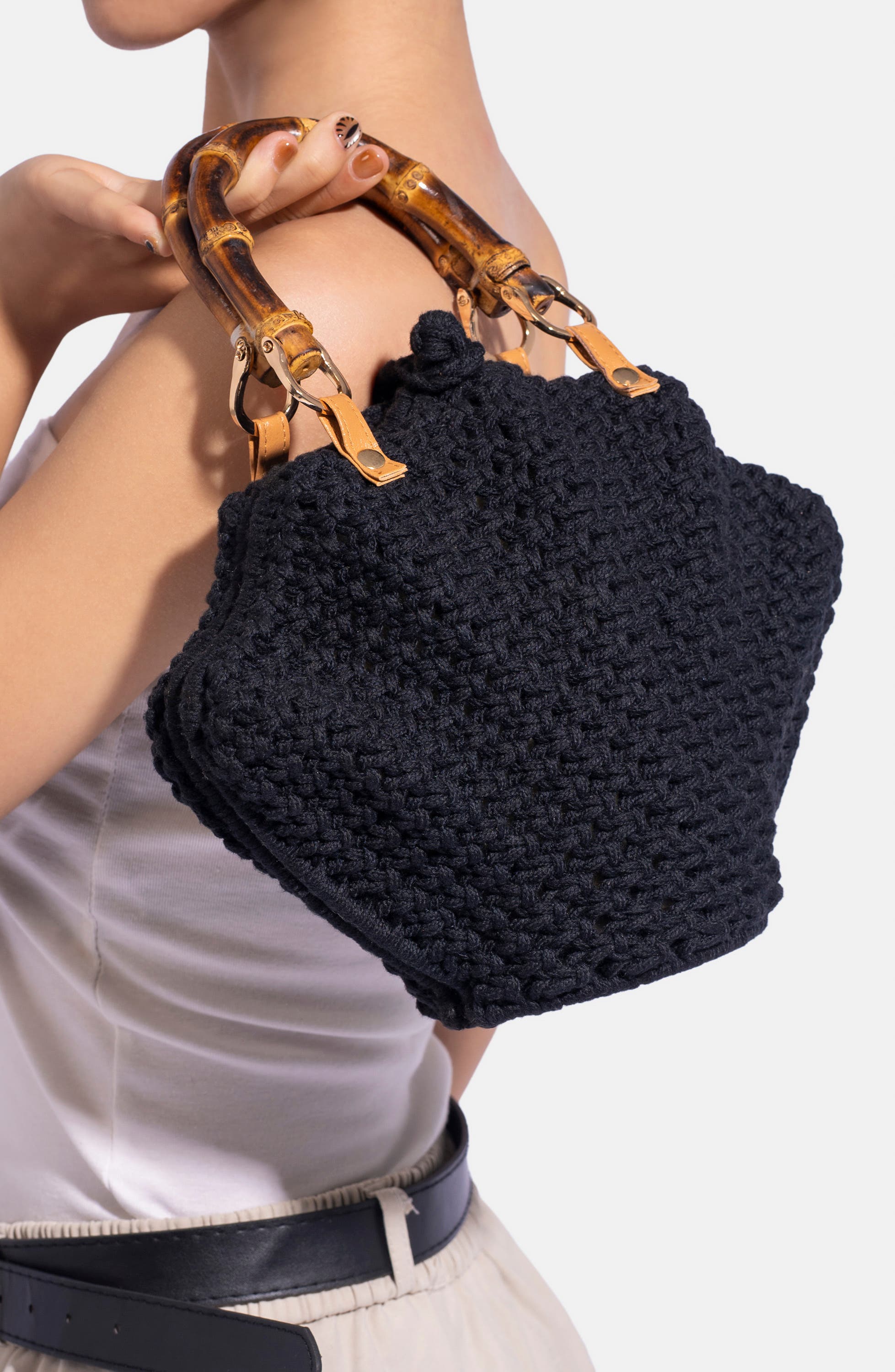 Crochet Shell Bag, Alternate, color, BLACK